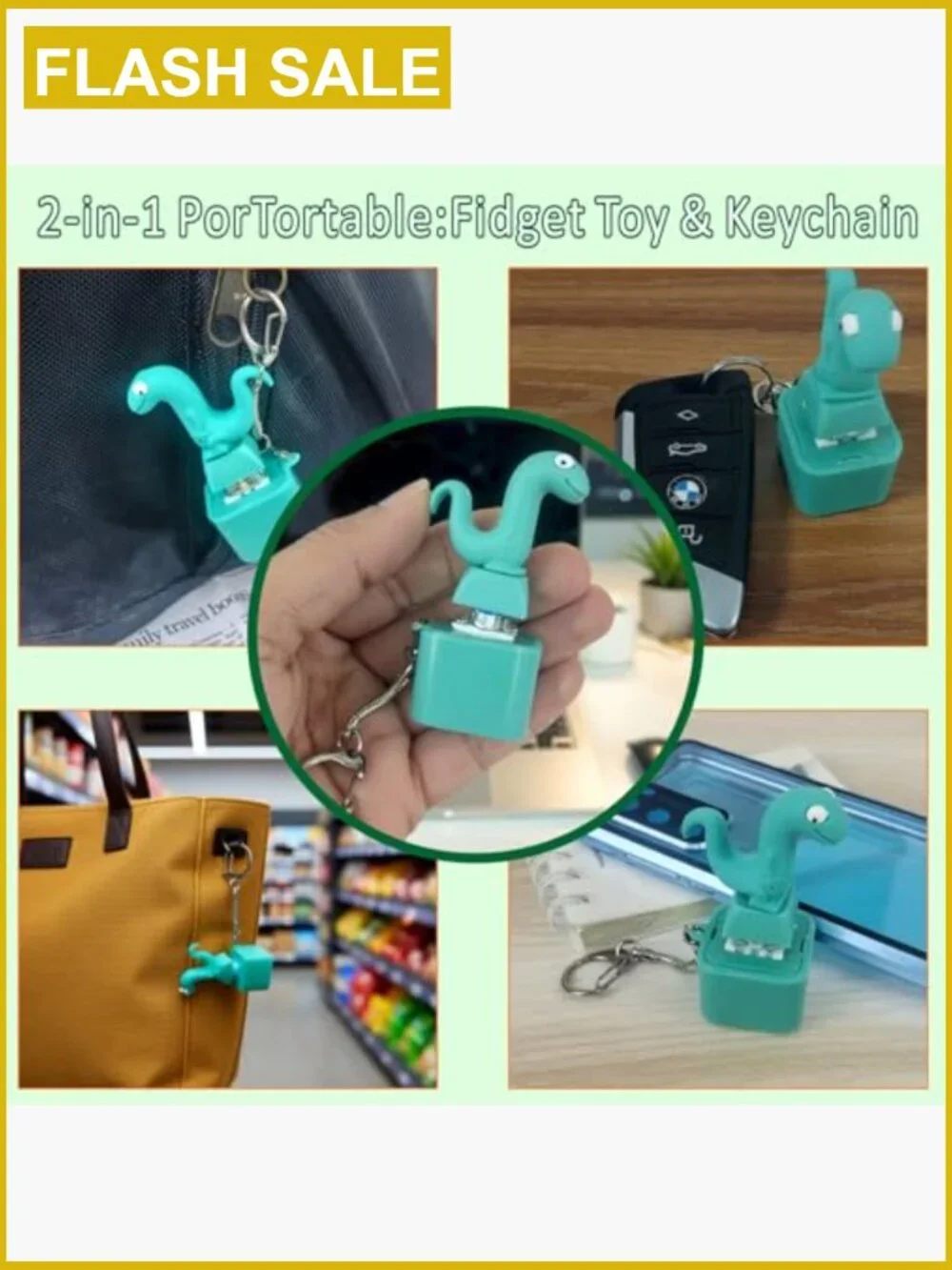 Rechargeable Lizard Sound Fidget Keychain Toy with Lights (2-Pack)